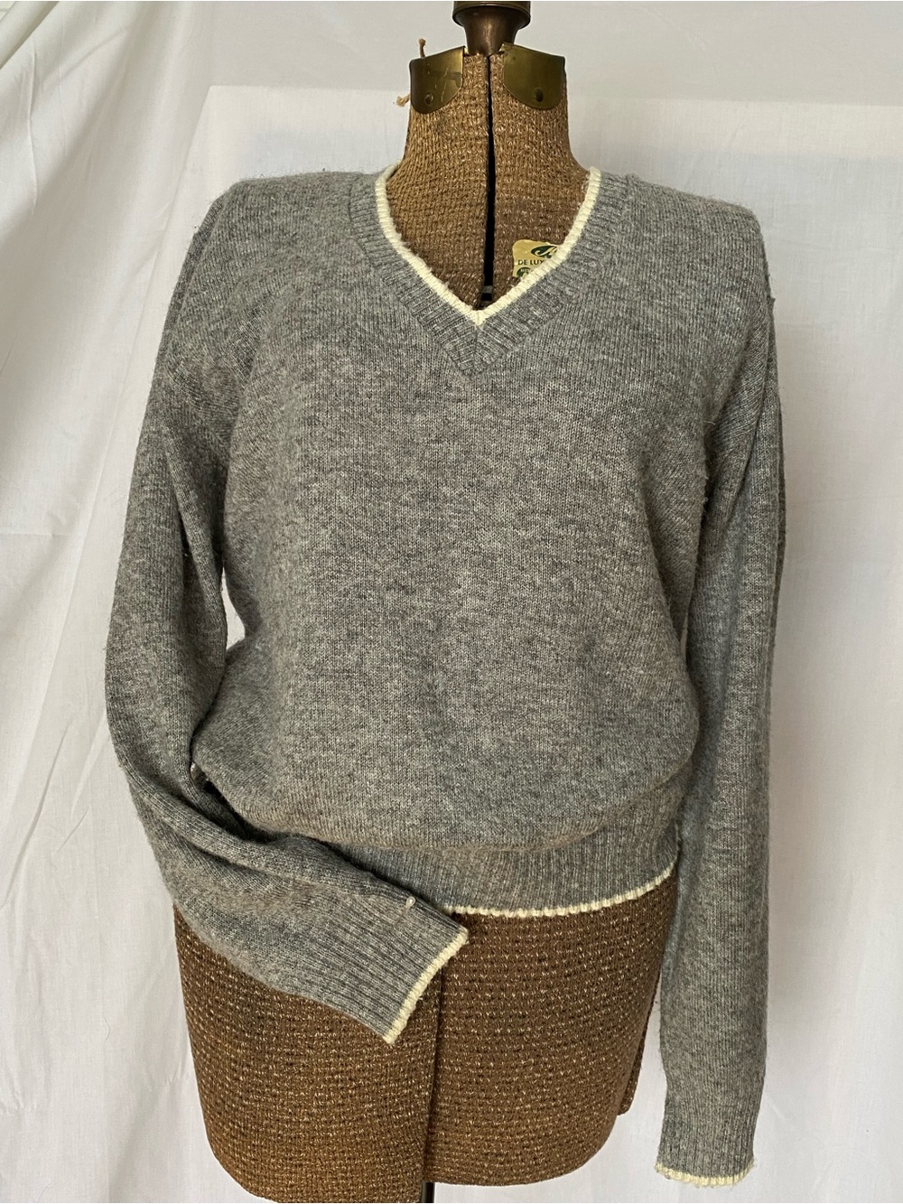 26 International Vintage Gray & Cream Varsity Sweater